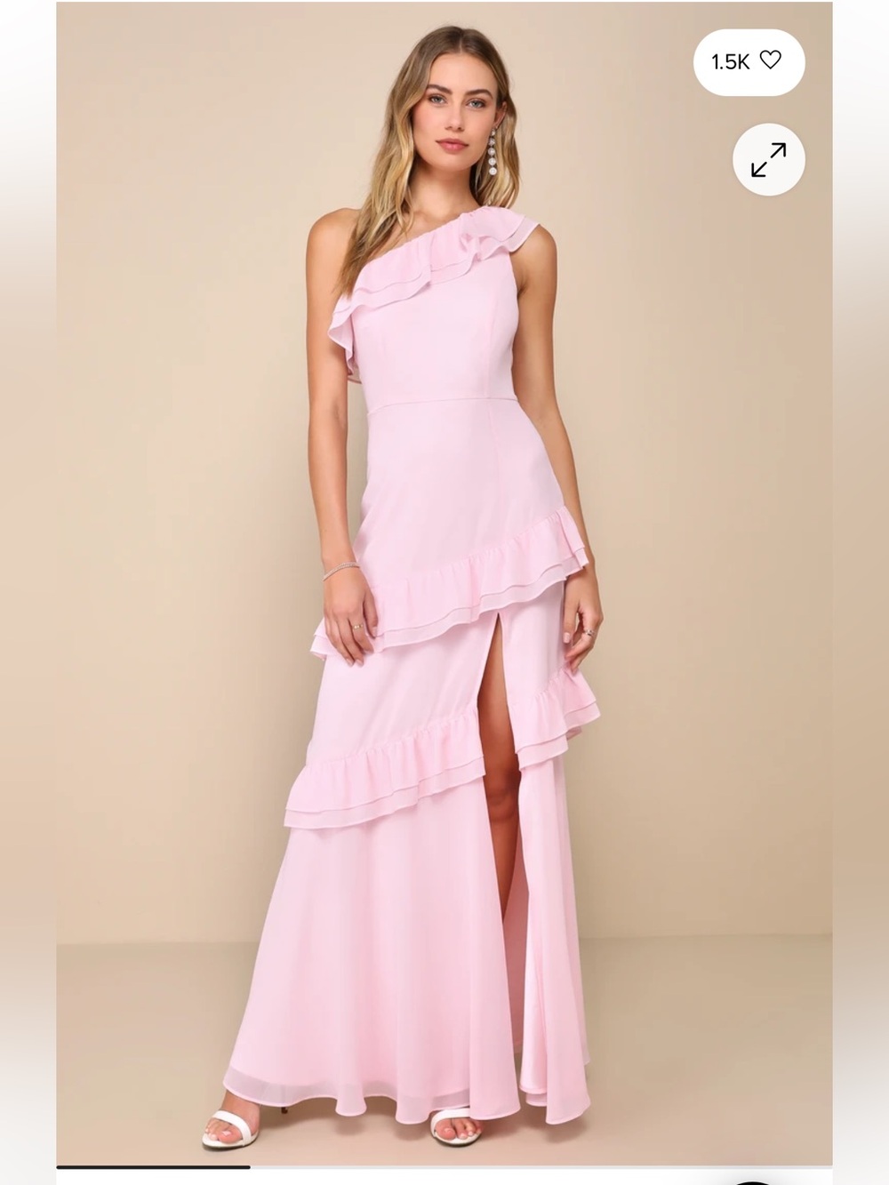 LULUS Brilliant Grace Ruffled Flouncy One Shoulder Maxi Light Pink